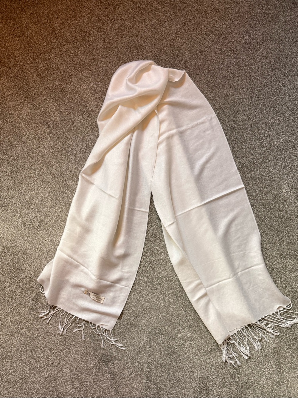 Silky White Fringe Pashmina Scarf